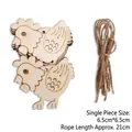 Easter DIY wooden chick tags with natural jute twine for creative painting and crafts - Rooster Pendant / 10 Pieces / Natural Wood Color