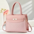Pink luxury large capacity leather and woven handbag with gold hardware for women - Pink