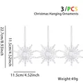 Set de 3 adornos navideños de copos de nieve transparentes con cuerdas blancas, 11,5 cm - Copo de nieve solar
