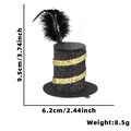 Miniature black felt top hat with gold glitter bands and feather for 2026 New Year parties - Top Hat Feather