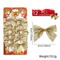 Pack of 12 gold glitter Christmas bows for tree ornaments measuring 6x4cm each - Set of 12 / Gold