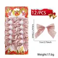 Set of 12 glitter pink Christmas bows for tree decor, size 7x4.4cm with festive card - Set of 12 / Pink