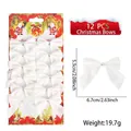 Set of 12 white glitter Christmas bows for wreaths and tree decorations with silver ties - Set of 12 / White