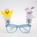 Detail of Easter party glasses frame with yellow chick and white bunny spring accents - Eggshell Chick Rabbit Style