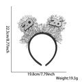 2026 New Year headband in silver and black with tinsel balls and size dimensions - Silver 2026 Tinsel