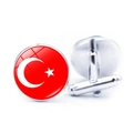 Detailed view of silver mens cufflinks featuring the red Turkey flag with star and moon - Turkey Flag (JY00542-4)