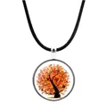Dettaglio del ciondolo Albero della Vita in vetro con motivi autunnali e cordino - Albero di Foglie Autunnali Rosso Arancio(JY00563-11)