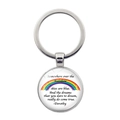 Portachiavi in metallo argento con ciondolo in vetro arcobaleno e frase motivazionale - Argento