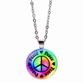 Zilveren vrede-teken ketting met kleurrijke tie-dye hanger aan fijne metalen ketting - Zilver