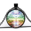 Yoga Meditationskette mit Sieben Chakren Anhänger und schwarzer Kette für Damen und Herren - Buntes Chakra-Rune (JY00959-6)