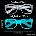 Montura de gafas de conejo de Pascua luminosa con efecto de brillo día y noche - Marco Cuadrado Azul Claro