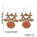 Detailed view of reindeer earrings with glitter finish and dimensions of 5.8cm by 4.1cm - Christmas Earrings / Elk Style