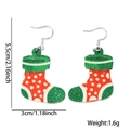 Detail view of festive Christmas stocking earrings with glitter texture and size specs - Christmas Earrings / Christmas Sock Style