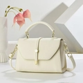 Structured cream leather handbag with gold metal lock and versatile crossbody strap - Off White