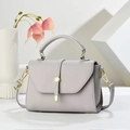 Minimalist light grey structured crossbody handbag with gold hardware and curved handle - Gray