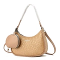 Sac hobo tressé kaki avec bandoulière réglable et petit porte-monnaie assorti - Khaki
