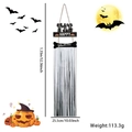 Cartel de Halloween Happy Halloween con placa de esqueleto negra y flecos largos de plata - Estilo de Esqueleto de Tinsel Negro y Blanco