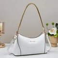 White crocodile pattern half-moon shoulder bag with gold chain strap and metal logo - Off White