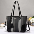 Contrast stripe tote bag set with detachable strap and small pouch for work - Black
