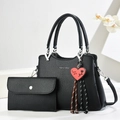 Juego de bolso de mano negro en cuero lichi con bandolera y cartera de sobre a juego - Bolso Tote Y Cartera / Negro