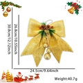Large gold glitter Christmas bow with pine cones and hanging ornaments 24.5cm width - Gold Bowknot
