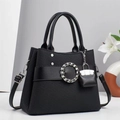 Borsa tote nera capiente con dettaglio anello di strass e tracolla rimovibile alla moda - Nero