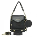 Retro black leather small square crossbody bag with embossed texture and gold hardware - Black