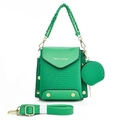 Green croc-effect crossbody bag set with braided handle and round coin purse - Green