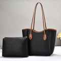 Ensemble cabas vintage noir avec anses marron et pochette assortie zippée - Noir