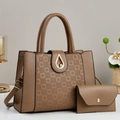 Braune Tragetasche mit Litschi-Maserung, Reliefmuster und passender Briefumschlag-Tasche - Khaki