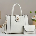 White lychee pattern wing tote bag set with golden drop twist lock and adjustable strap - Off White