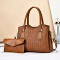 Ensemble de sacs marron à texture tissée et détails dorés avec pochette assortie - Jaune Terre