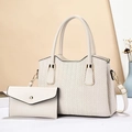Dettaglio del set borsa tote bianca a due pezzi con trama intrecciata e hardware oro - Bianco Sporco