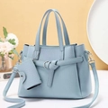 Light blue lychee pattern leather handbag with matching coin purse and silver shoulder strap - Blue