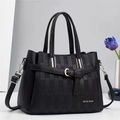 Elegante borsa a mano nera con motivo litchi, manici e tracolla regolabile rimovibile - Nero