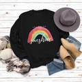Flat lay of black 'You are my sunshine' sweatshirt with rainbow print and autumn accessories - S / Black (White Letters)
