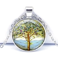 Silver Tree of Life necklace with colorful glass pendant and adjustable link chain - Rainbow Artistic Tree (JY001052-2)