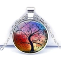 Détail du pendentif Arbre de Vie en verre avec motif artistique dégradé multicolore - Arbre De Vie Coloré Abstrait (JY001052-5)