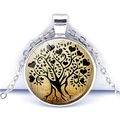 Détail du pendentif Arbre de Vie en forme de cœur avec dôme en verre et chaîne en métal - Arbre À Feuilles En Coeur Vintage (JY001052-12)