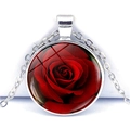 Collana in lega d'argento con pendente gemma rosa rossa e catena a maglie classiche - Stile Rosa Rossa (JY001046-2)