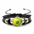 Soccer charm bracelet with braided leather straps and green football glass dome - Green Yellow Soccer Style (JY001336-2)