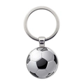 Detailed view of silver metal keychain with glass dome and soccer ball graphic motif - Black & White (JY001335-5)