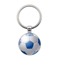Detailed view of soccer ball pattern keychain with silver metal ring and glass dome pendant - Blue & White (JY001335-6)