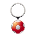 Detailed view of silver metal keychain with orange and white soccer ball glass cabochon - Orange & White (JY001335-7)