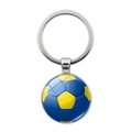 Detail of metal keychain featuring a blue and yellow soccer ball pattern glass dome - Light Blue & Yellow (JY001335-9)