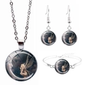 Set tre pezzi collana luna e fata argentata con orecchini e braccialetto abbinati - Stile Fata della Luna (JY001270-1)