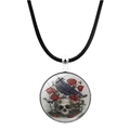 Collier gothique corbeau sur crâne avec roses rouges et cordon en cuir noir - Argent (JY001191-Argent)