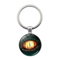 Portachiavi occhio di drago in vetro con anello in metallo argento su sfondo bianco - Occhio di Sauron Fiamma Arancione Gialla (JY001574-2) / Argento