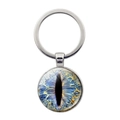 Portachiavi con occhio di drago in vetro e anello in metallo argento su sfondo bianco - Occhio Magico Blu (JY001574-3) / Argento