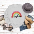 Flat lay of gray sweatshirt with rainbow print and slogan styled with fashion accessories - S / White (Black Letters)